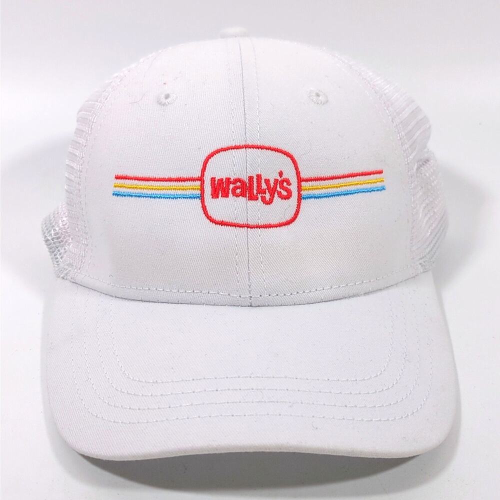 WALLY'S Trucker Hat Ball Cap Adult Adjustable Strapback White Mesh Back Logo